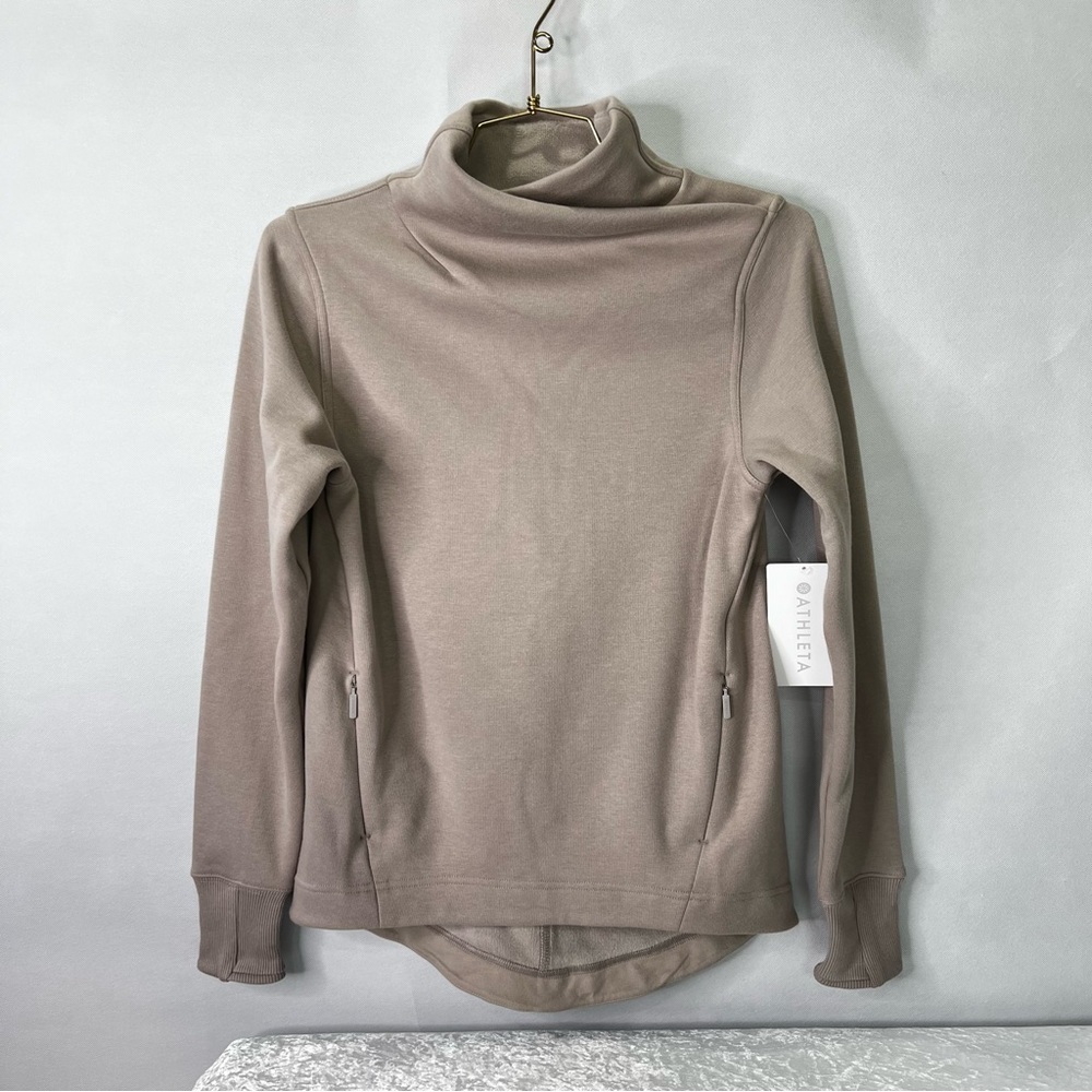 Athleta Pyrite Taupe Cozy Karma Twist Neck Sweatshirt Size Xxs Fleece Lined